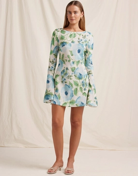 Isles Memento Long Sleeve Mini Dress - Watercolour