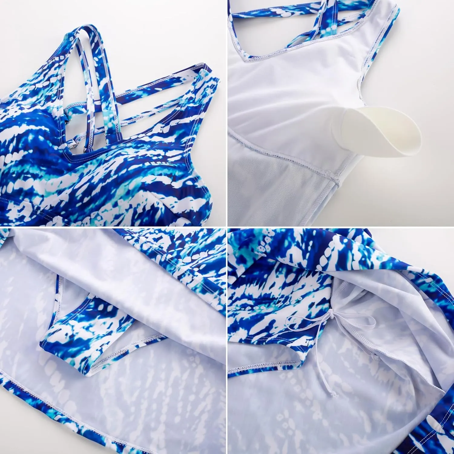JASAMBAC One Piece Swimdress Swimsuits for Women Tummy Control V Neck Skirt Swimwear A Line Print Bathing Suits