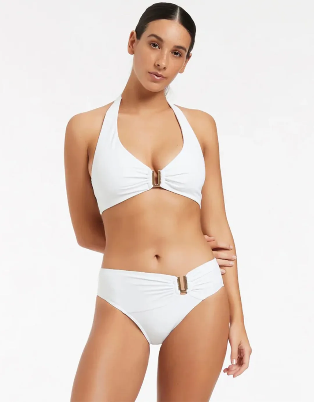 Jetset D DD U Trim Halter Bikini Top - White