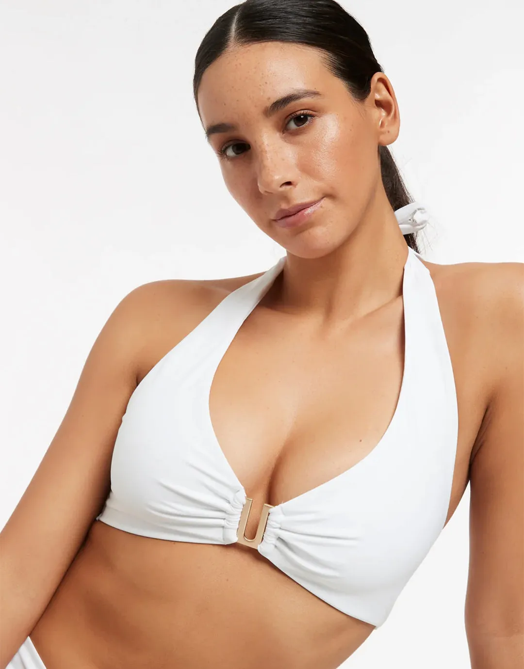 Jetset D DD U Trim Halter Bikini Top - White