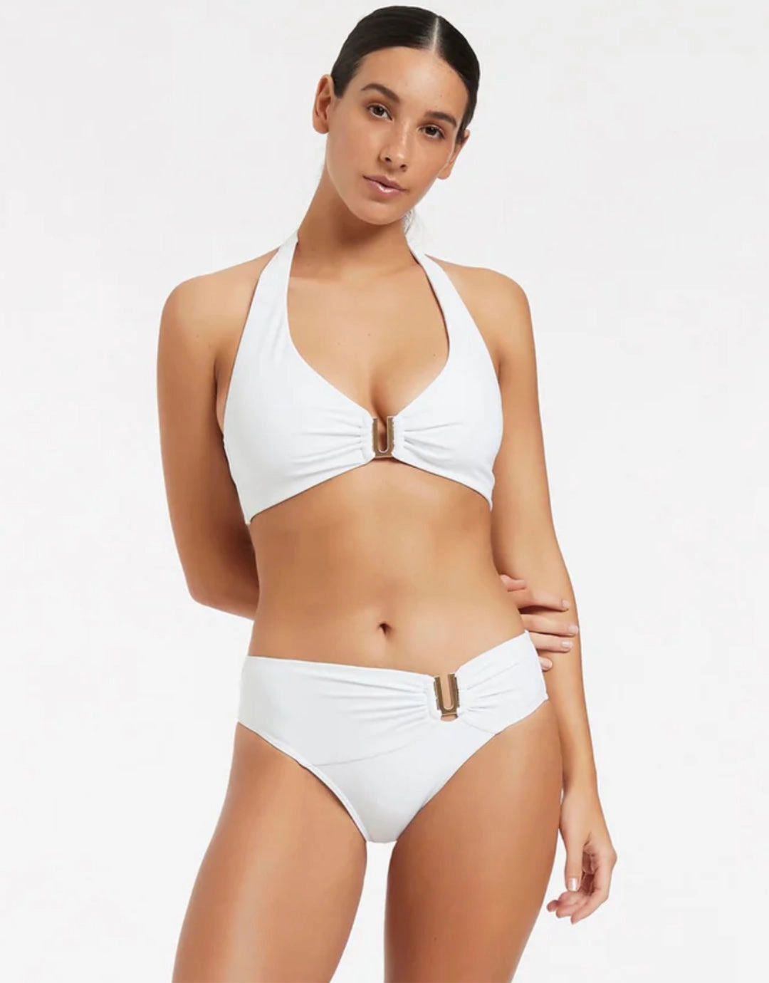 Jetset D DD U Trim Halter Bikini Top - White