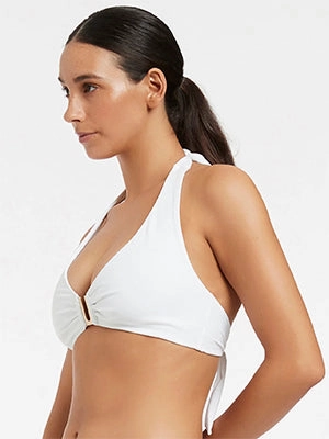 Jetset D DD U Trim Halter Bikini Top - White