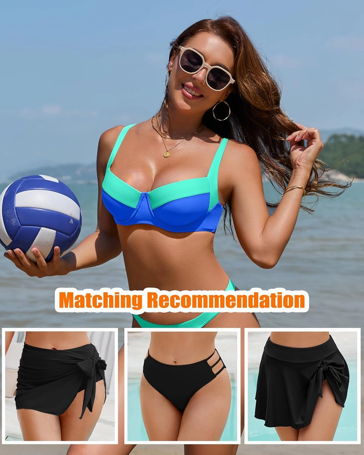 Jolefile Women Underwire Bikini Tops Color Block Swimsuit Tops Molded Cups Push Up Bathing Suit Adjustable Tie Back Swim Top