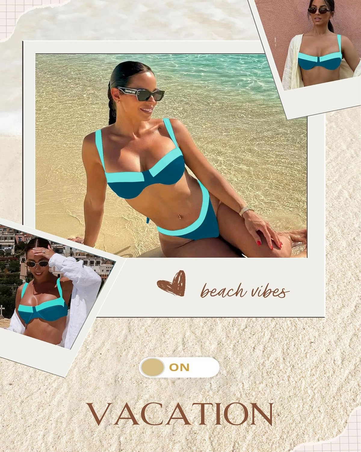Jolefile Women Underwire Bikini Tops Color Block Swimsuit Tops Molded Cups Push Up Bathing Suit Adjustable Tie Back Swim Top