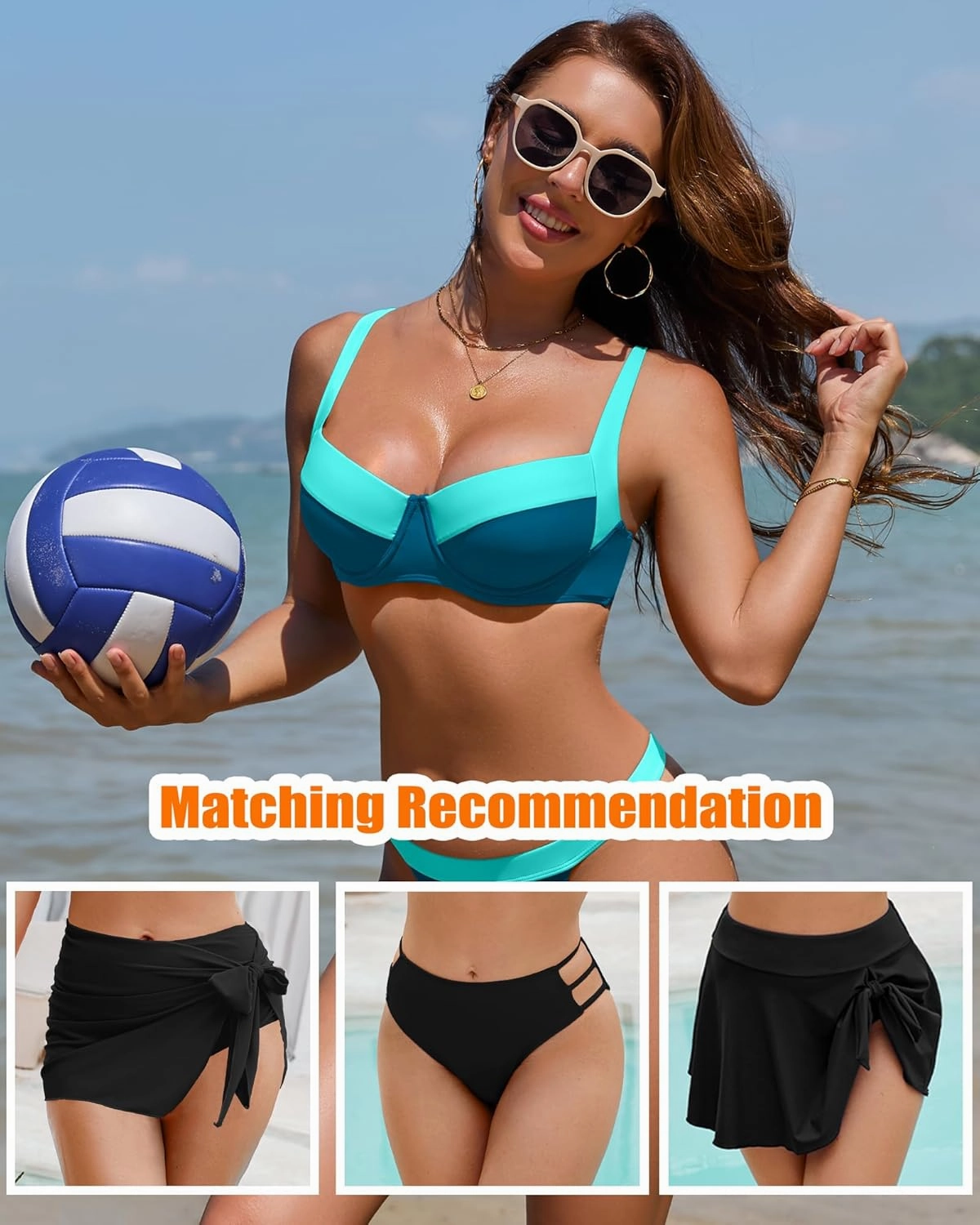 Jolefile Women Underwire Bikini Tops Color Block Swimsuit Tops Molded Cups Push Up Bathing Suit Adjustable Tie Back Swim Top