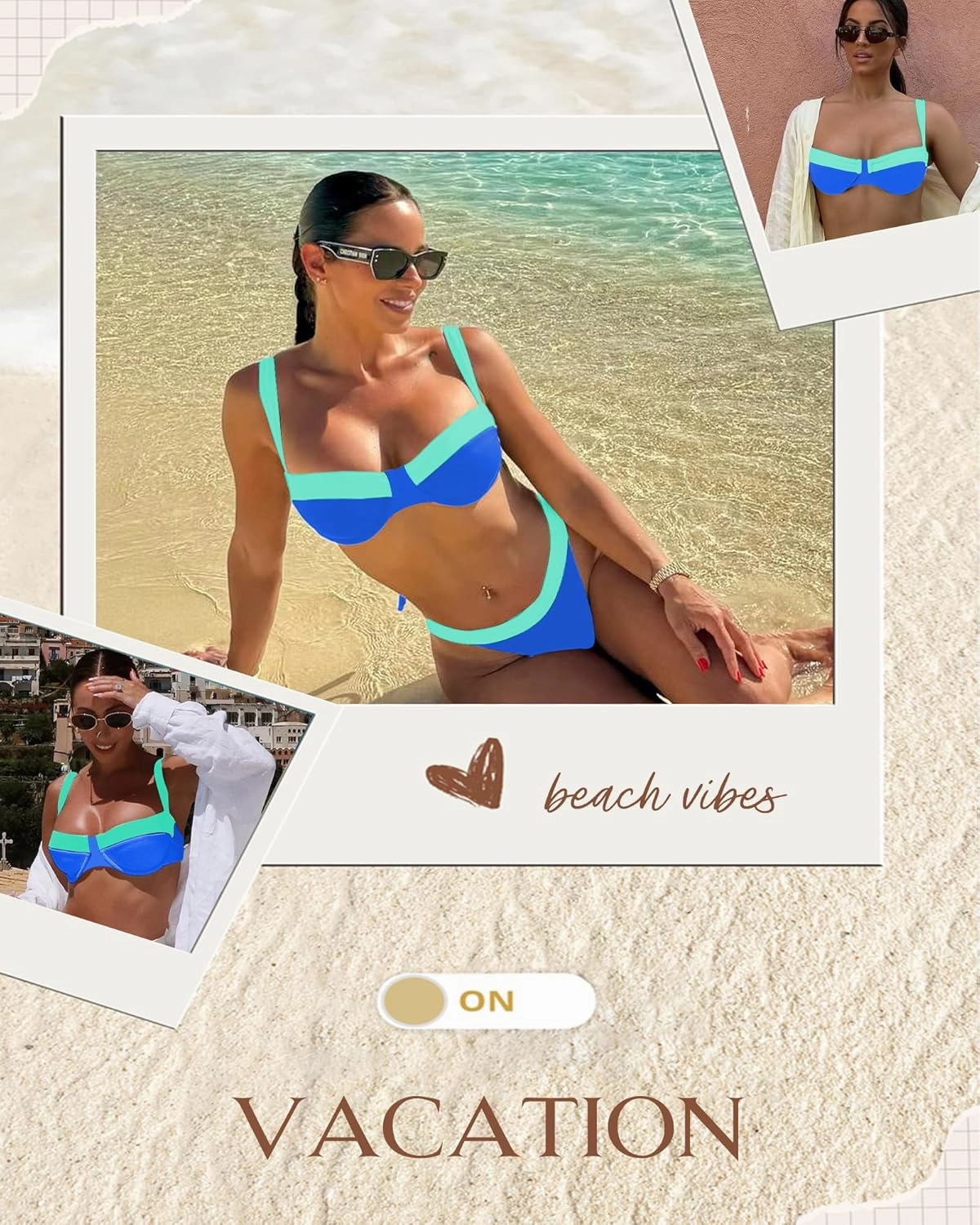 Jolefile Women Underwire Bikini Tops Color Block Swimsuit Tops Molded Cups Push Up Bathing Suit Adjustable Tie Back Swim Top