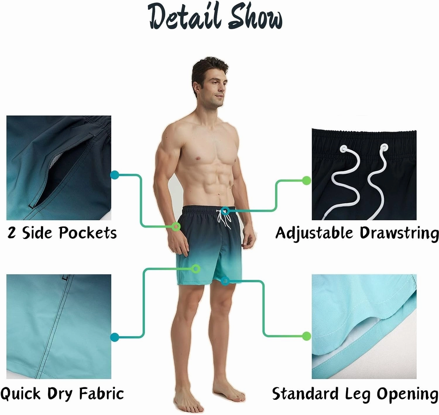 JOYSON Mens Swim Trunks Quick Dry 5 Inch Swim Shorts Bathing Suits with Mesh Lining Pockets