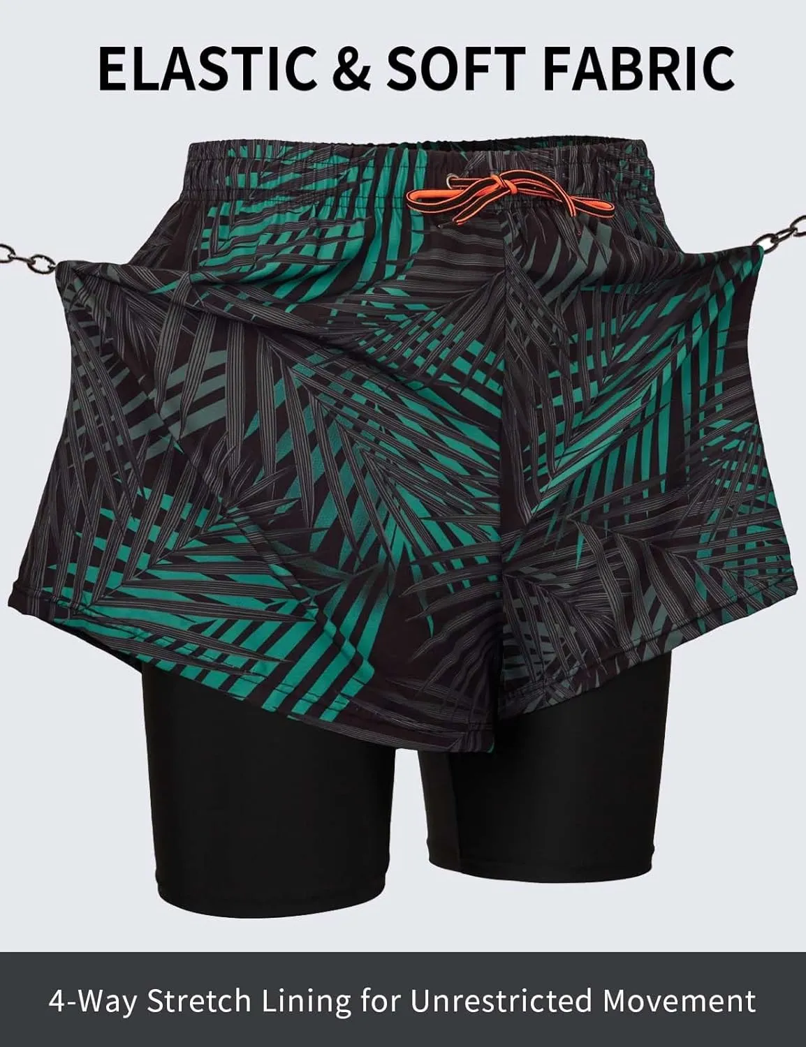 KANAV Mens Swim Trunks with Compression Liner 2 in 1 Quick-Dry Swim Shorts Lined Board Shorts