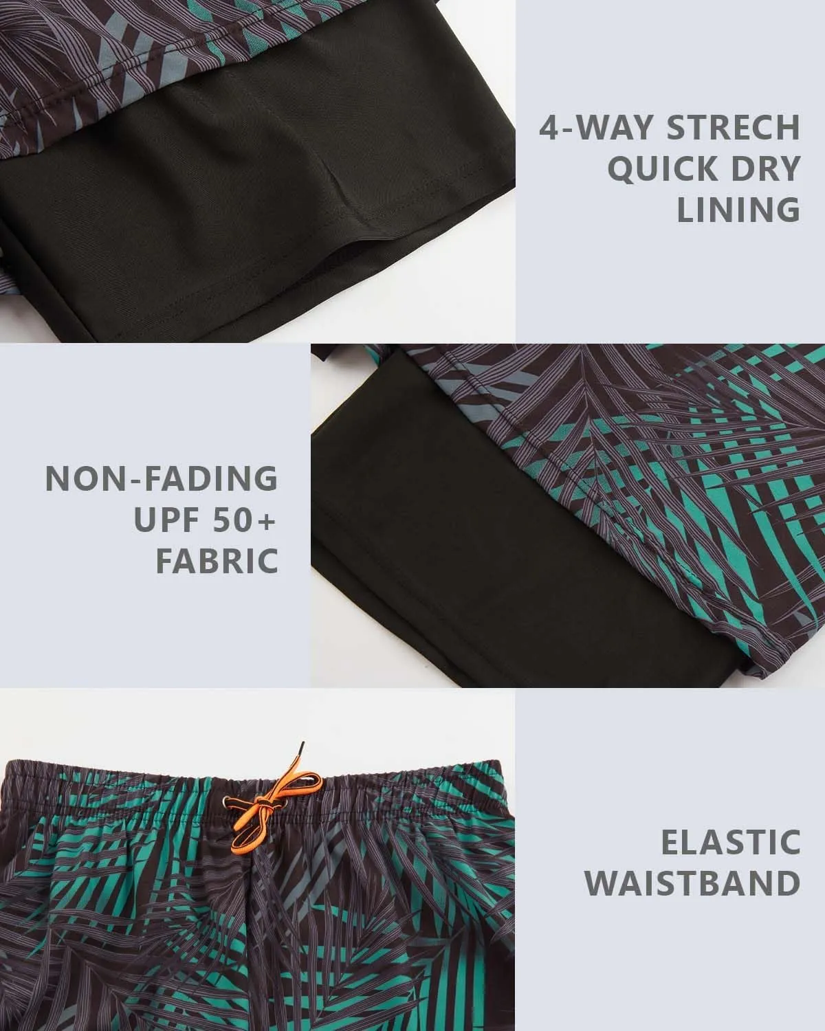 KANAV Mens Swim Trunks with Compression Liner 2 in 1 Quick-Dry Swim Shorts Lined Board Shorts