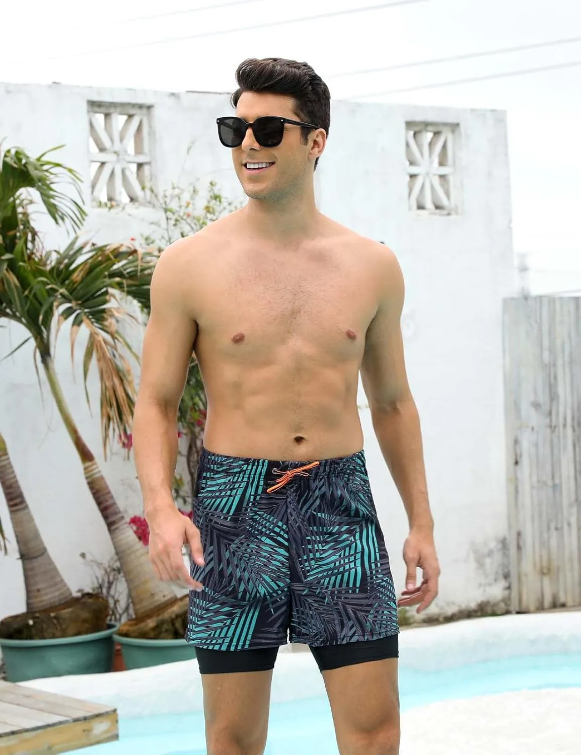 KANAV Mens Swim Trunks with Compression Liner 2 in 1 Quick-Dry Swim Shorts Lined Board Shorts
