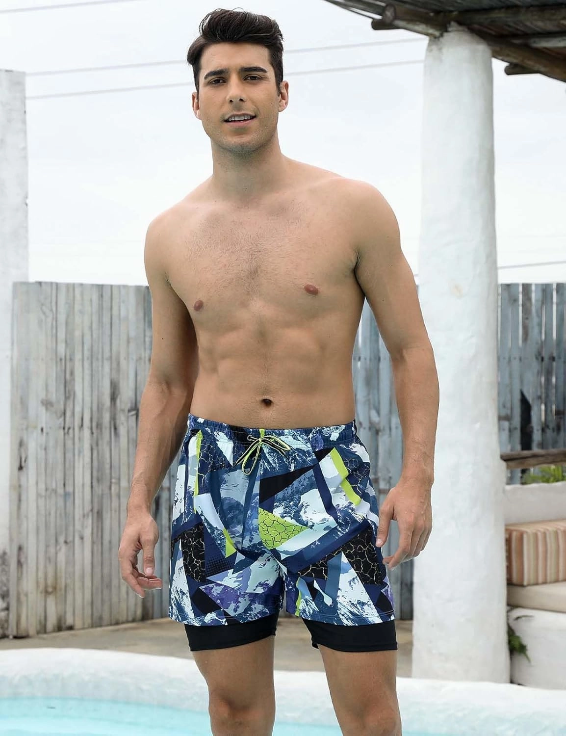 KANAV Mens Swim Trunks with Compression Liner 2 in 1 Quick-Dry Swim Shorts Lined Board Shorts