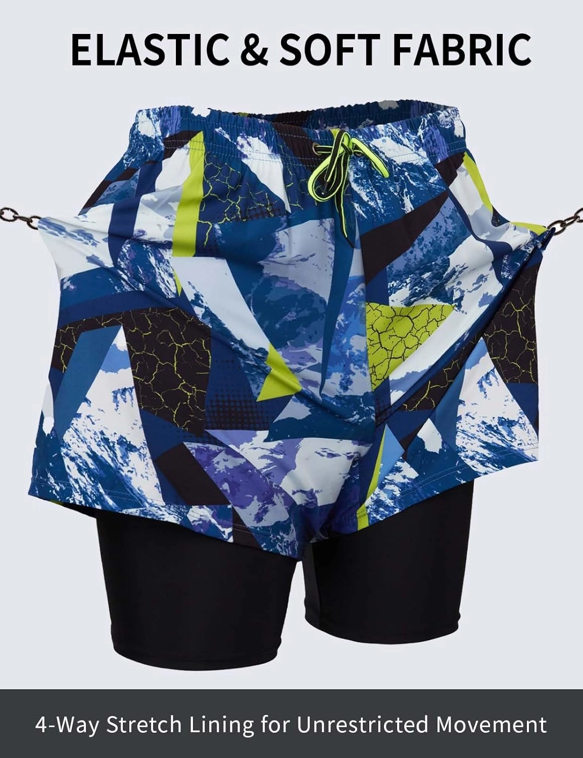 KANAV Mens Swim Trunks with Compression Liner 2 in 1 Quick-Dry Swim Shorts Lined Board Shorts