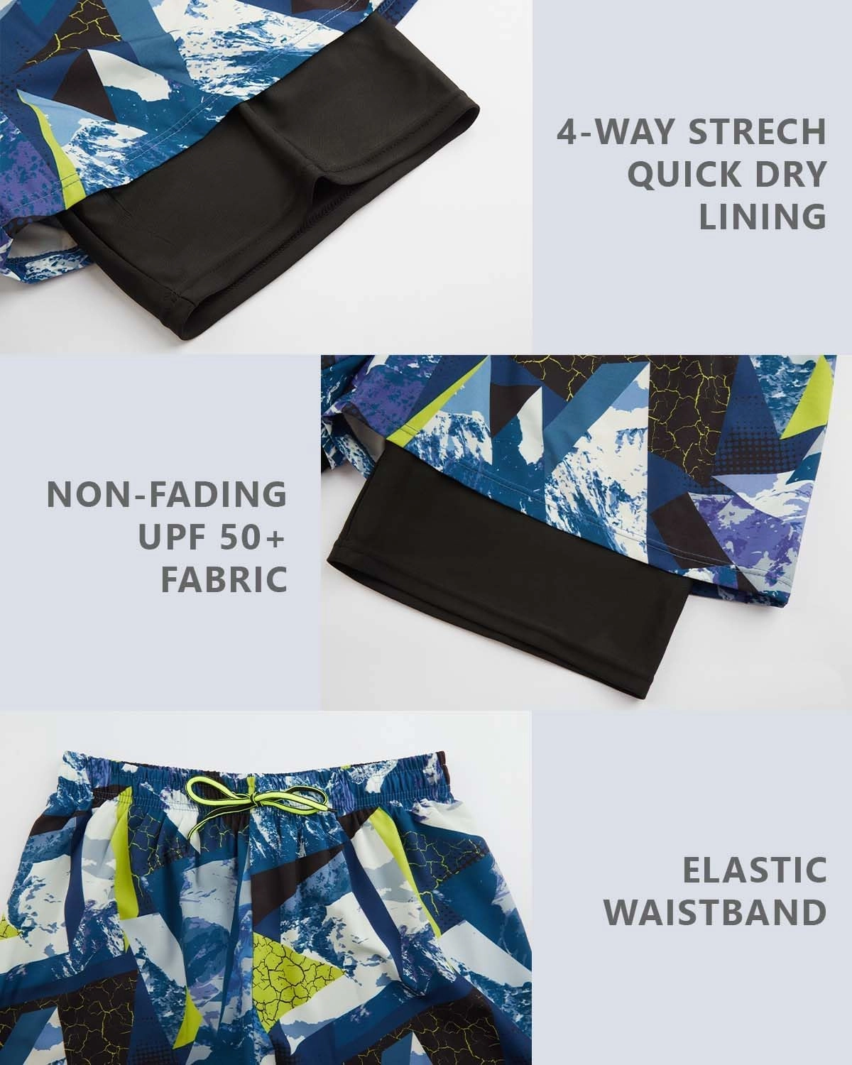 KANAV Mens Swim Trunks with Compression Liner 2 in 1 Quick-Dry Swim Shorts Lined Board Shorts