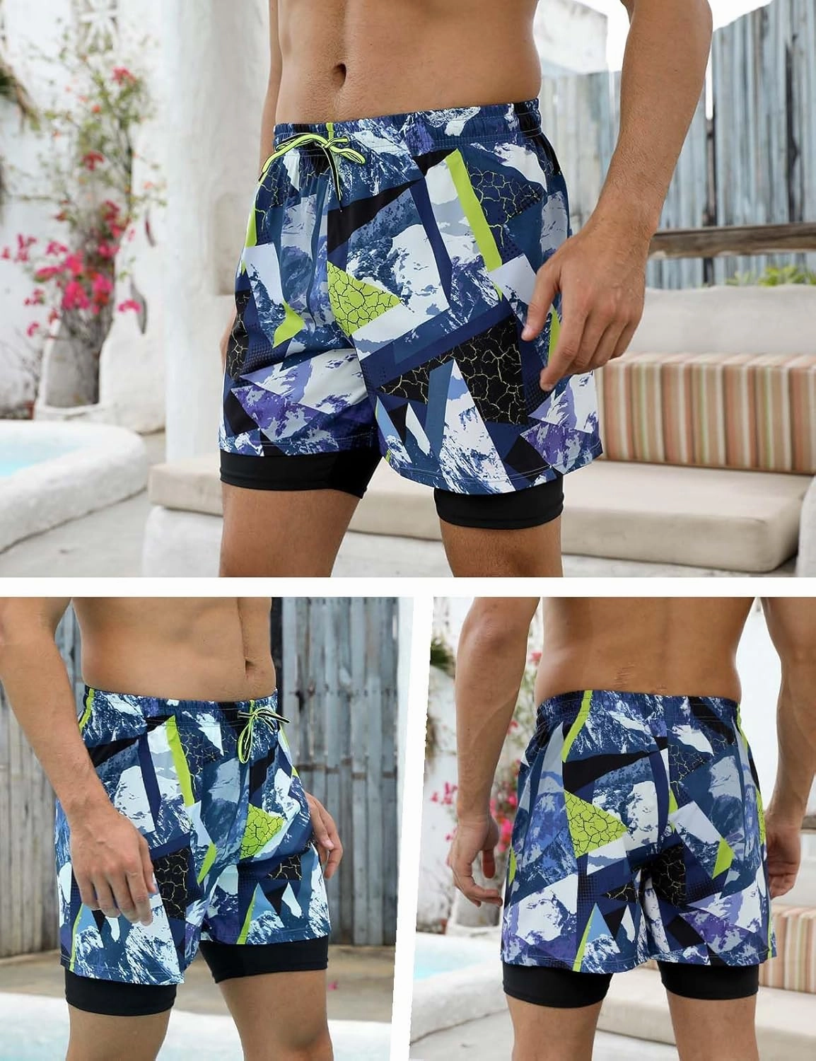 KANAV Mens Swim Trunks with Compression Liner 2 in 1 Quick-Dry Swim Shorts Lined Board Shorts