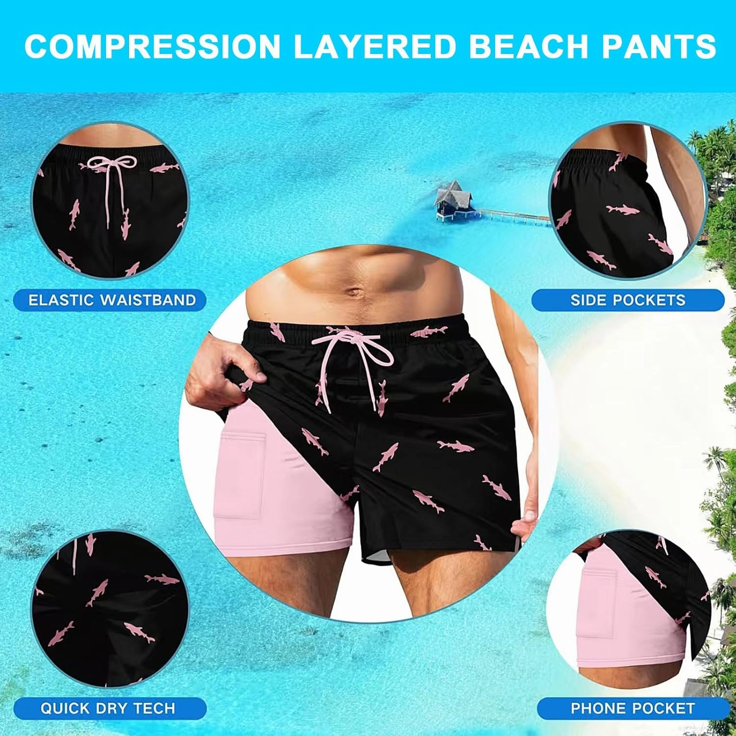 Keevoom Mens Swim Trunks Compression Liner Swim Shorts Swimwear Quick Dry Swimsuit Bathing Suits Board Shorts with Pockets