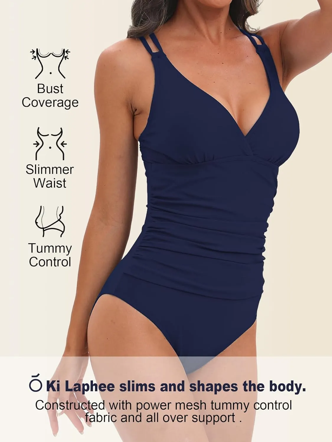 KI LAPHEE One Piece Swimsuits for Women Tummy Control Bathing Suits Sexy Criss Cross Back Swimwear-01-Navy-S