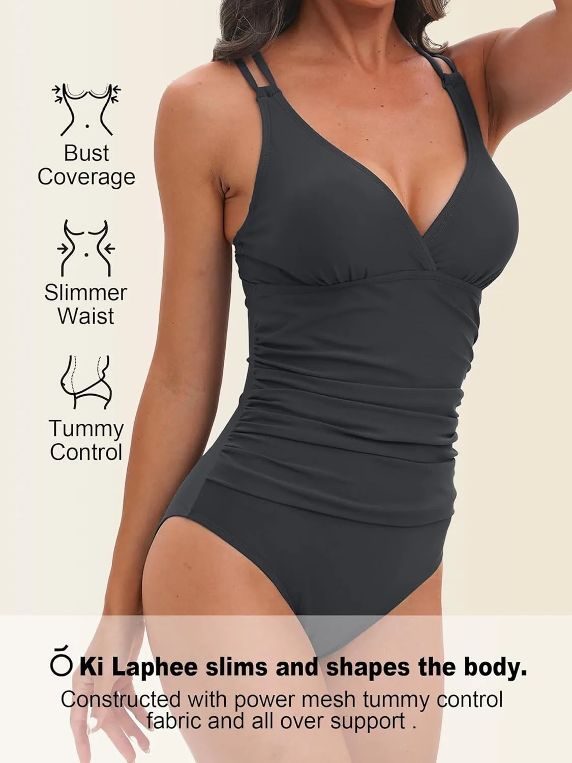 KI LAPHEE One Piece Swimsuits for Women Tummy Control Bathing Suits Sexy Criss Cross Back Swimwear-01-Navy-S