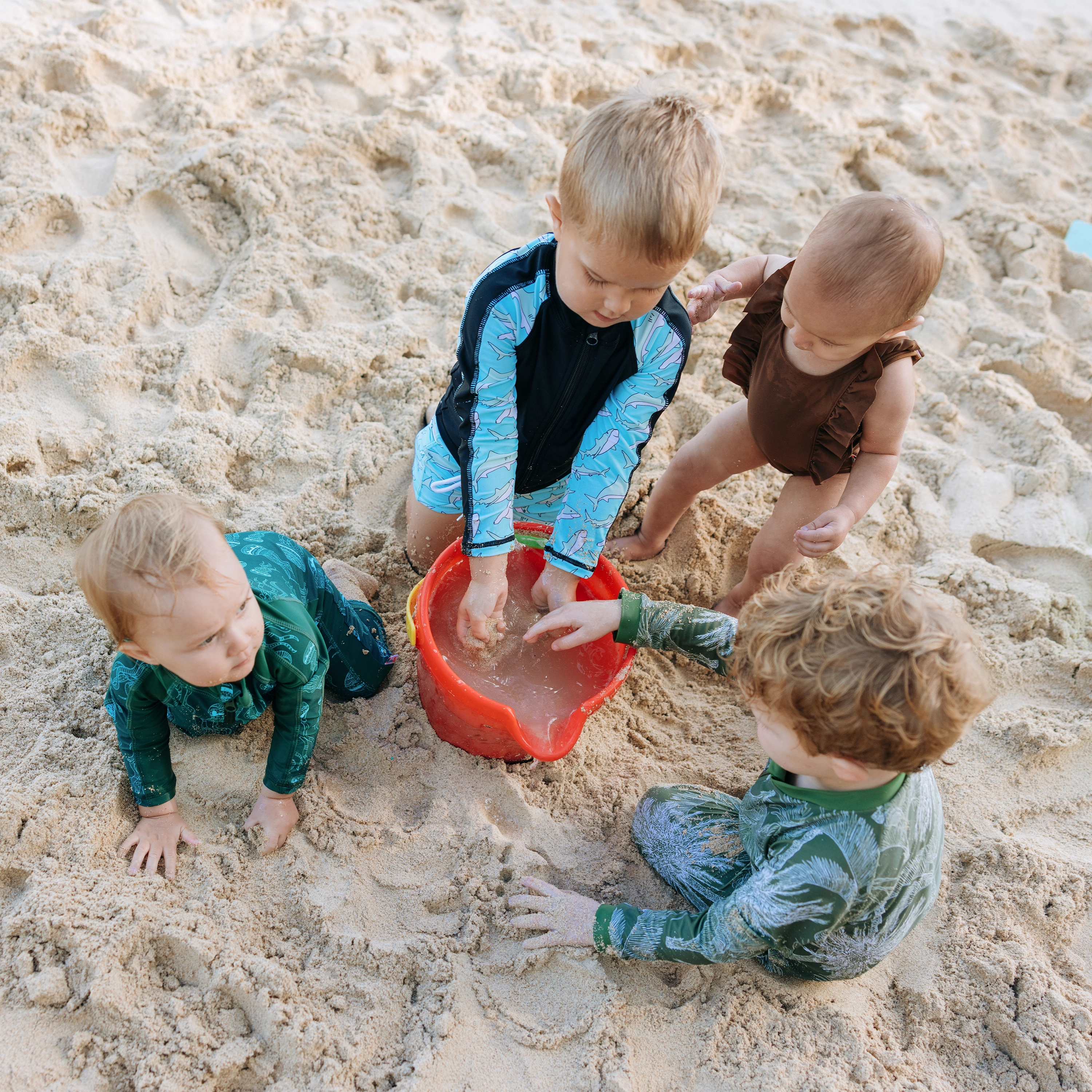 Kids Euro Shorties   Long Sleeve Rash Guard Set | "Deep Blue Sharks"