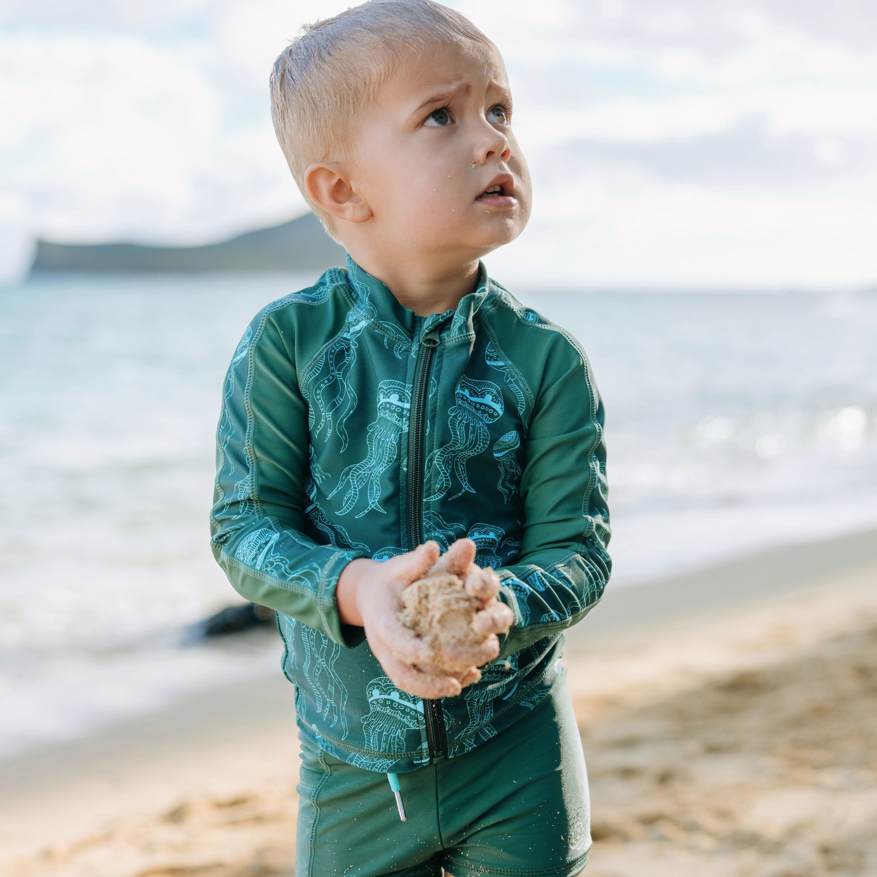 Kids Euro Shorties   Long Sleeve Rash Guard Set | "Jelly Jellyfish"
