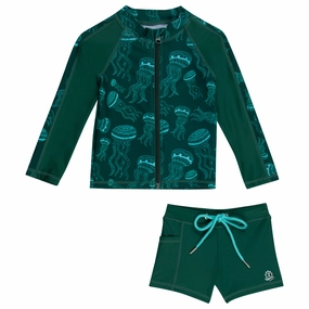 Kids Euro Shorties   Long Sleeve Rash Guard Set | "Jelly Jellyfish"