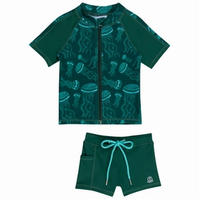 Kids Euro Shorties   Short Sleeve Rash Guard Set - Jellyfish
