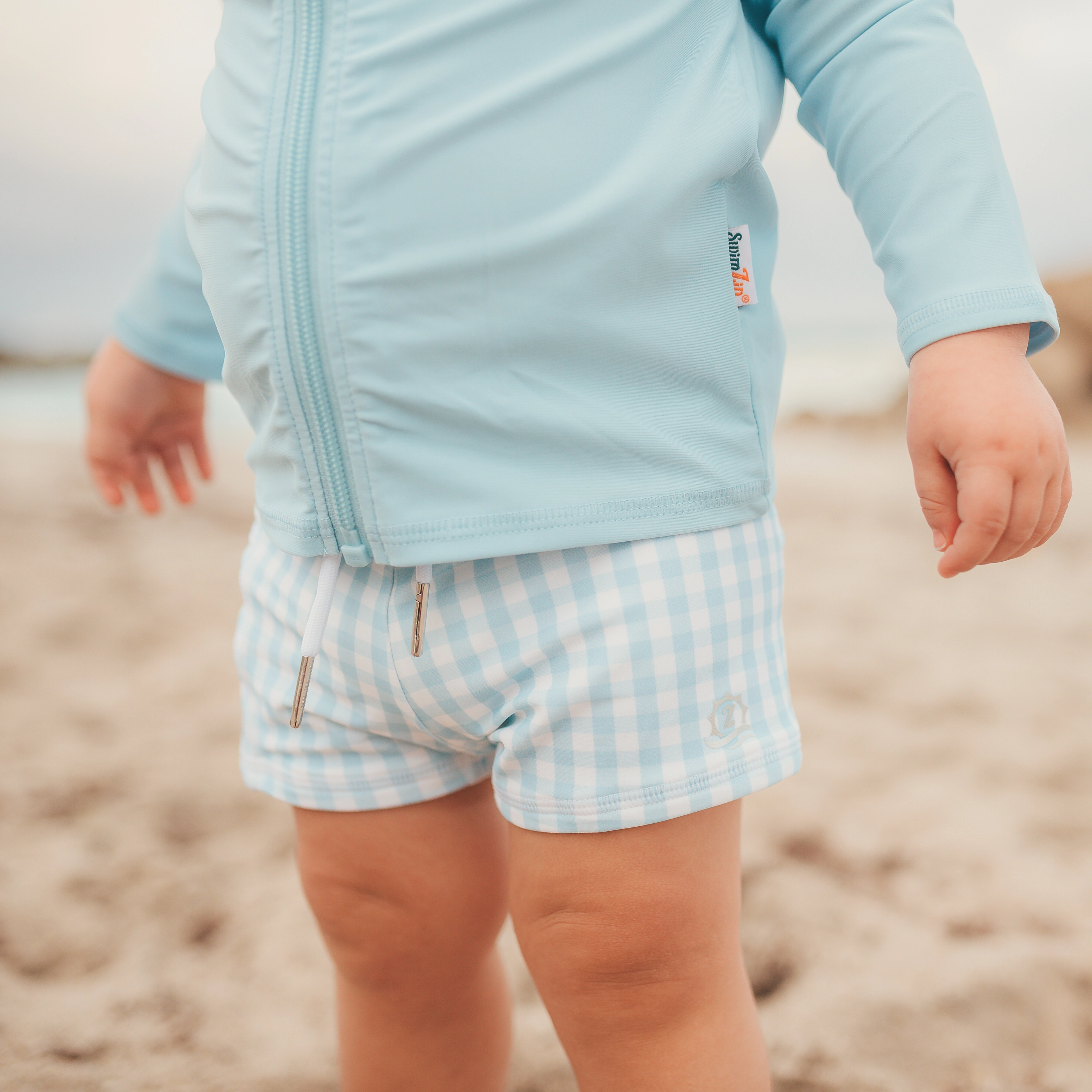 Kids Euro Swim Shorties | "Blue Gingham"