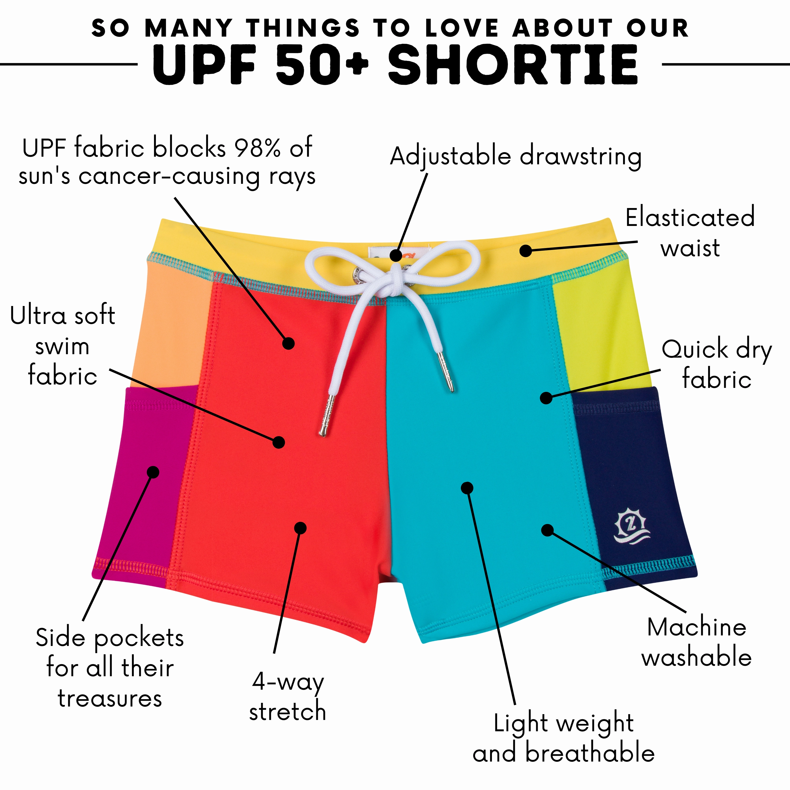 Kids Euro Swim Shorties | "Color Pop"