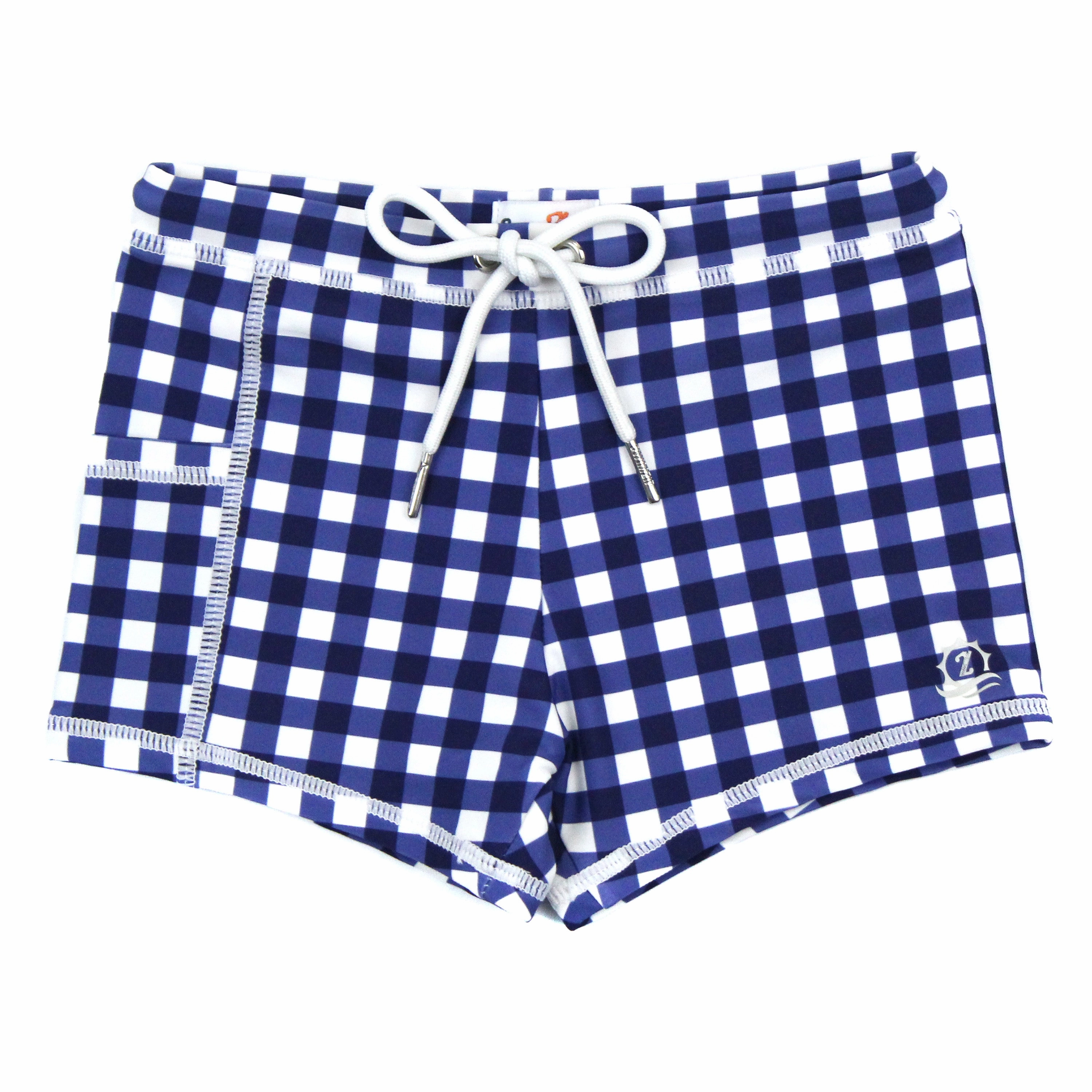Kids Euro Swim Shorties | "Navy Gingham"