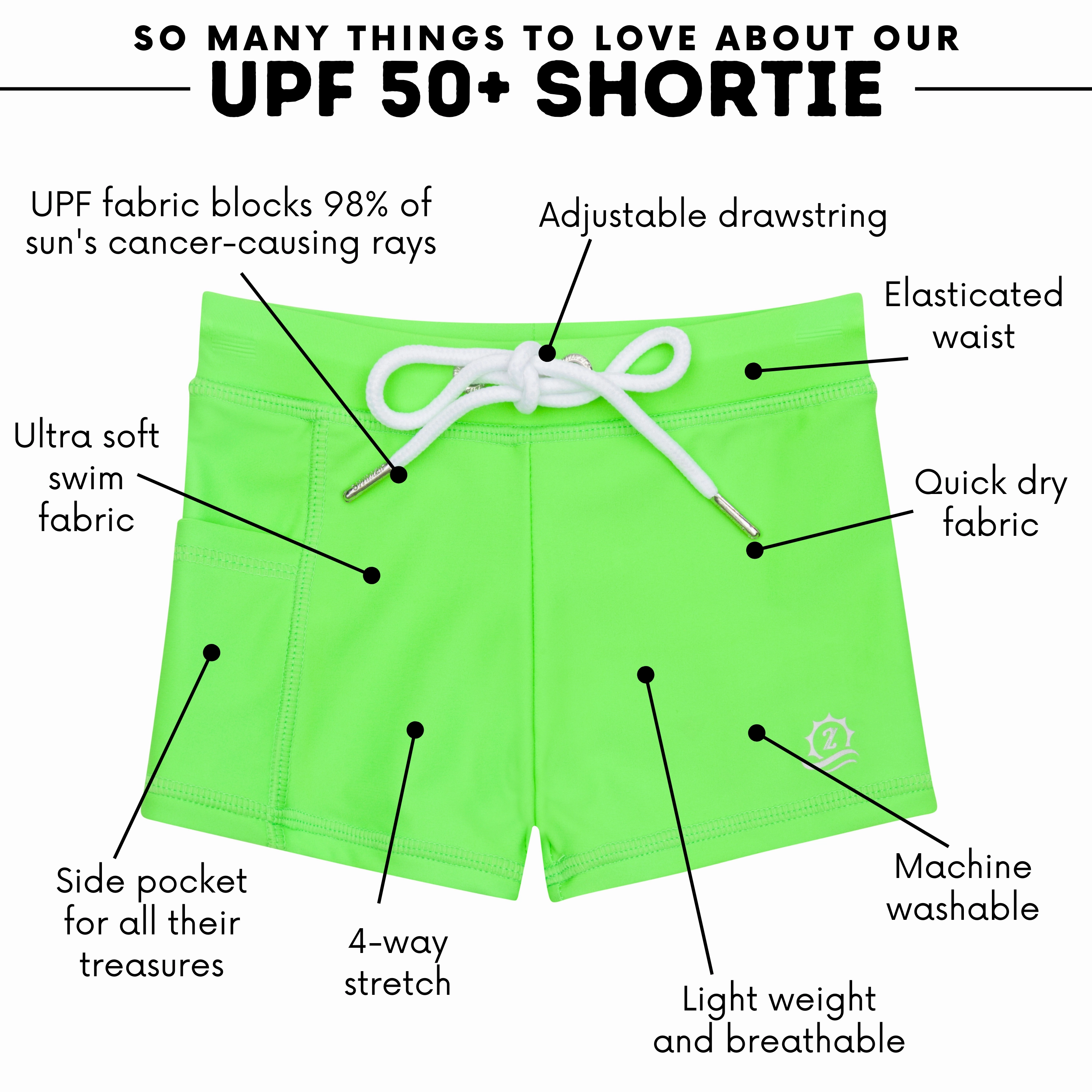Kids Euro Swim Shorties | "Neon Green"