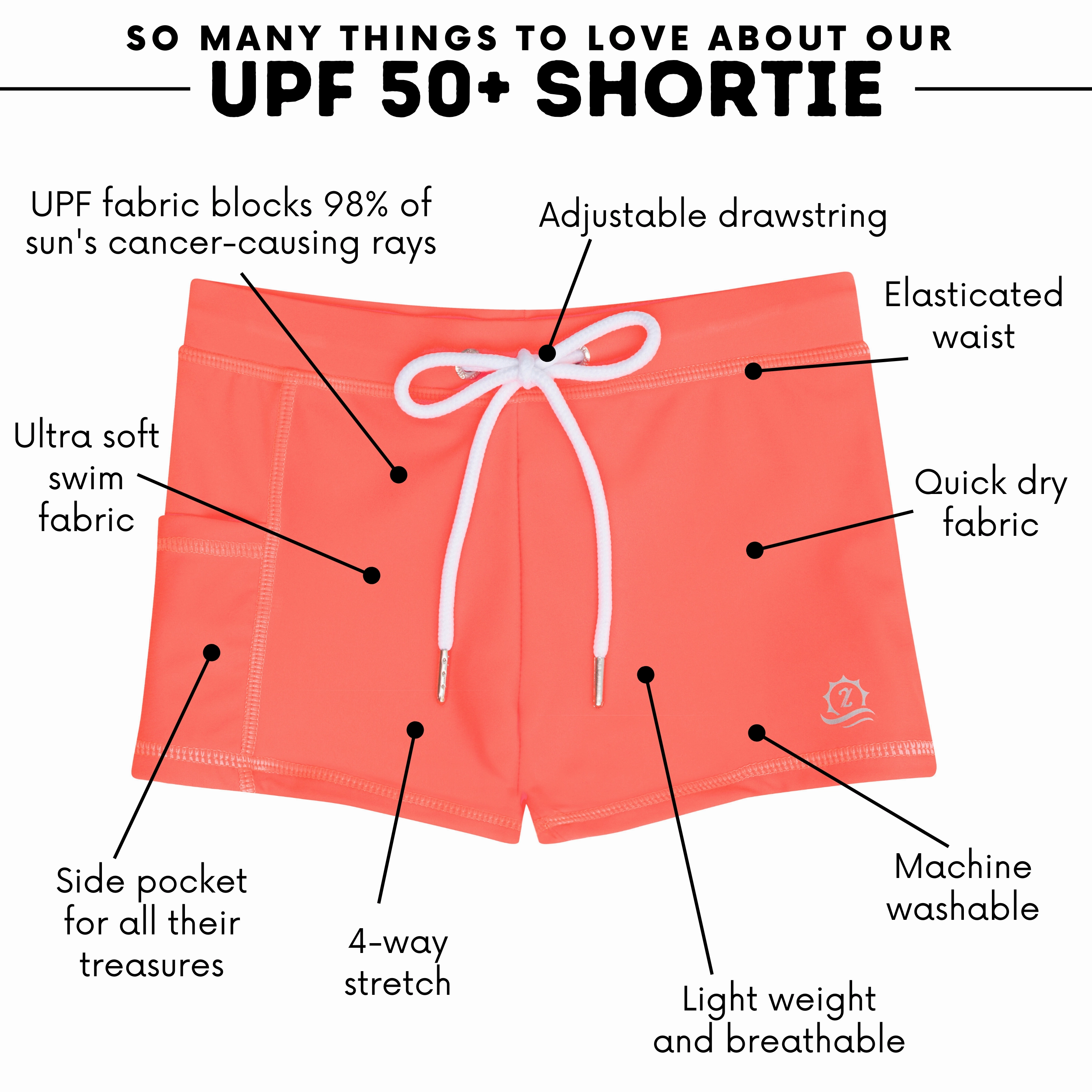 Kids Euro Swim Shorties | "Neon Orange"