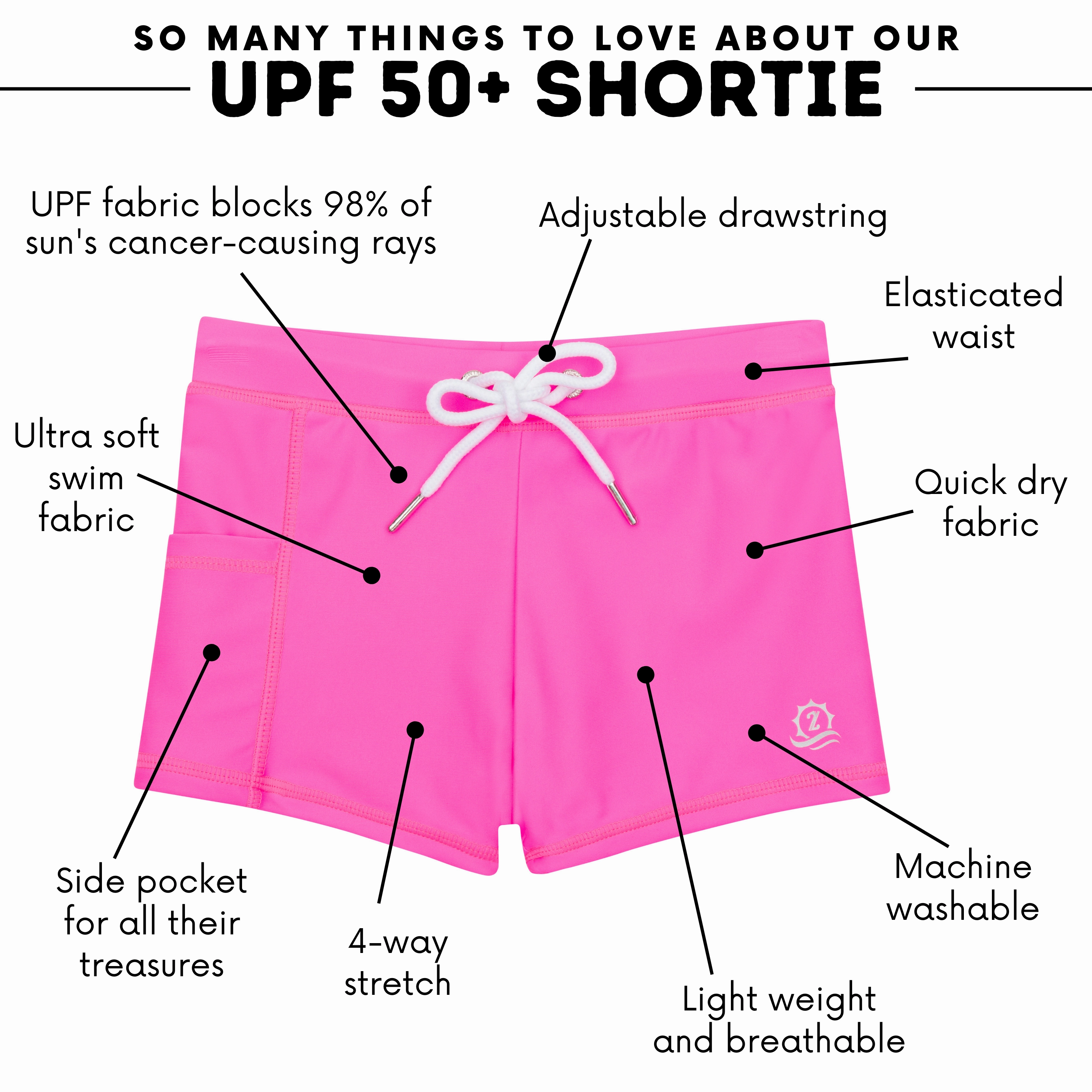 Kids Euro Swim Shorties | "Neon Pink"