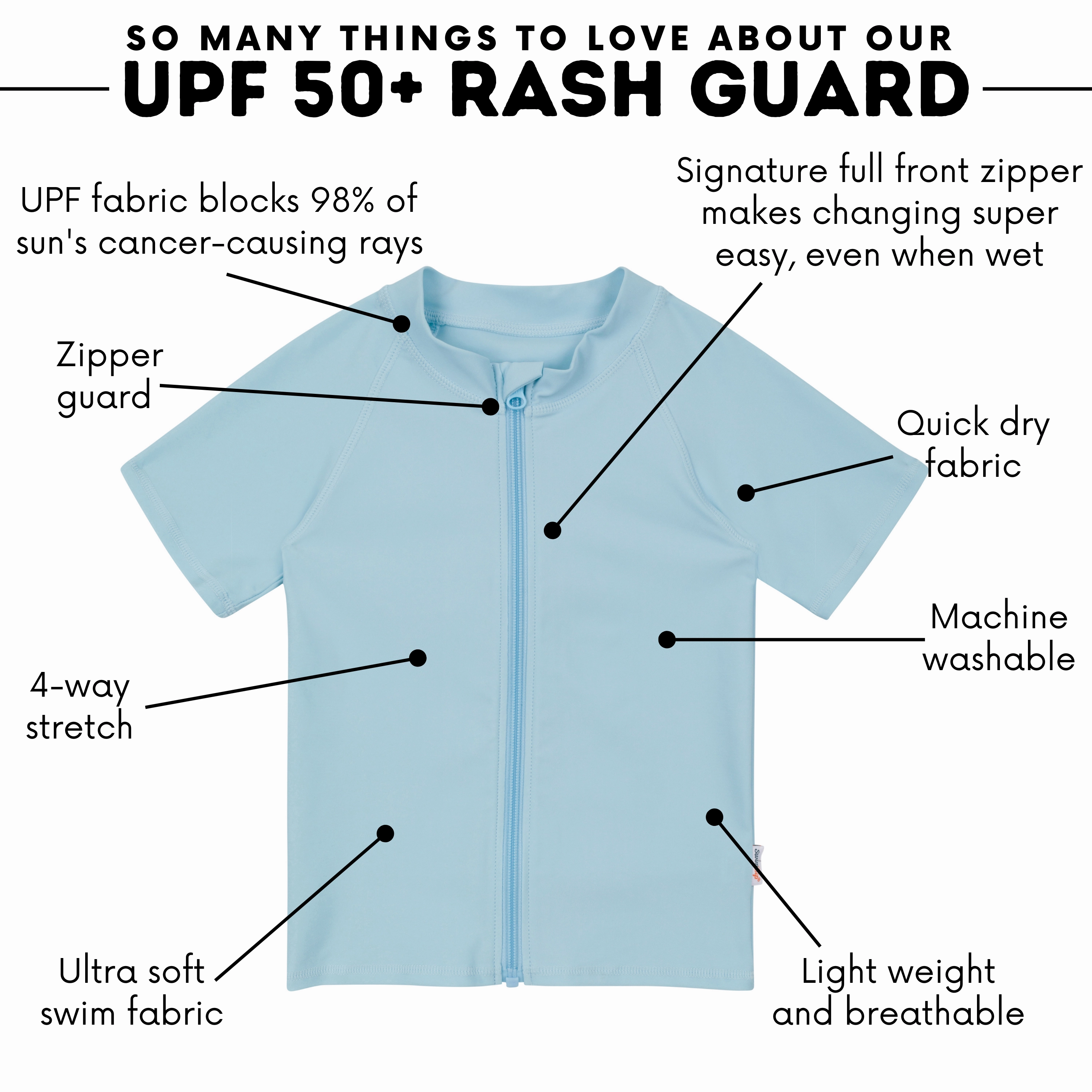 Kids Short Sleeve Zipper Rash Guard Swim Shirt | Dream Blue"