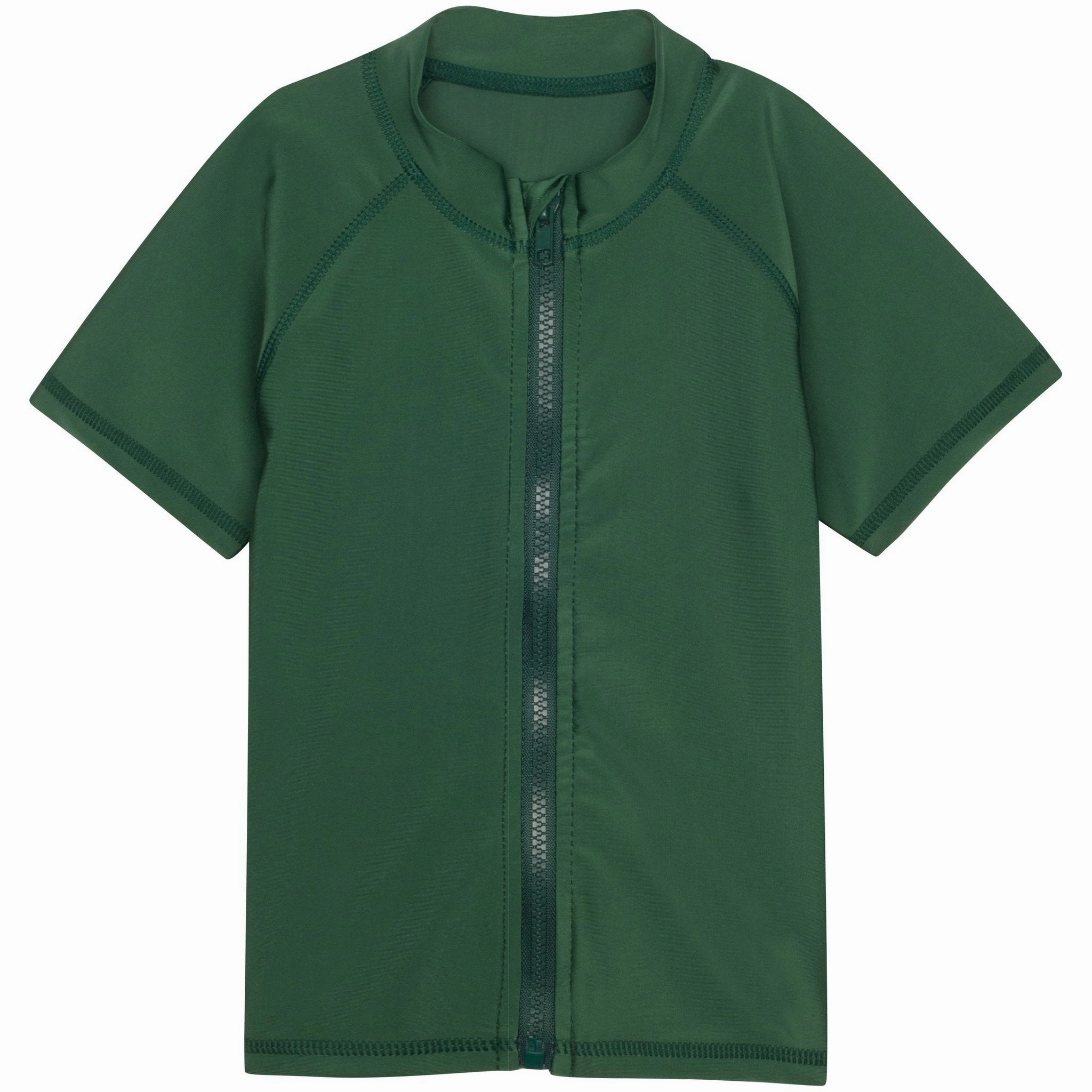 Kids Short Sleeve Zipper Rash Guard Swim Shirt | Hunter Green