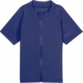 Kids Short Sleeve Zipper Rash Guard Swim Shirt | Navy