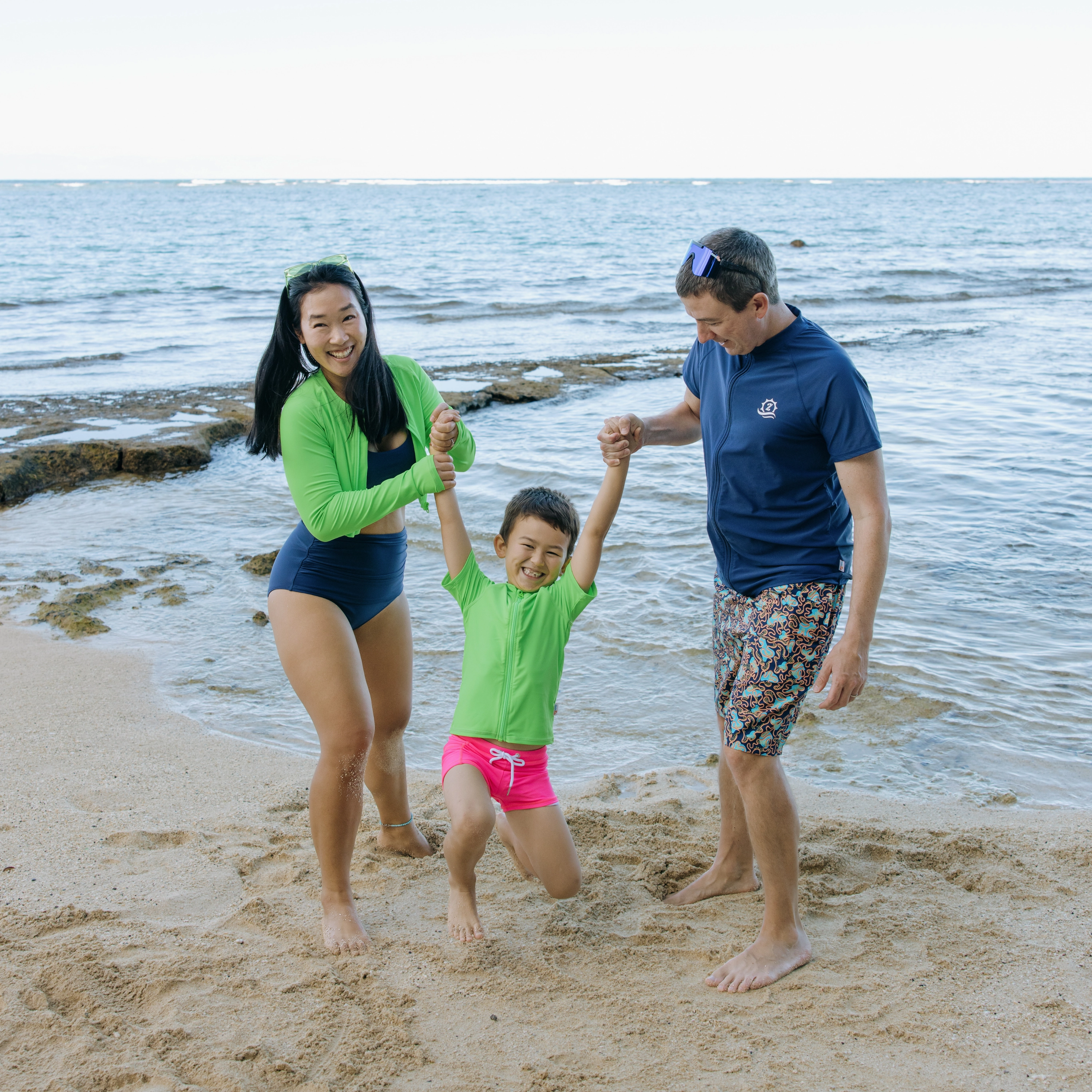 Kids Short Sleeve Zipper Rash Guard Swim Shirt | Neon Green