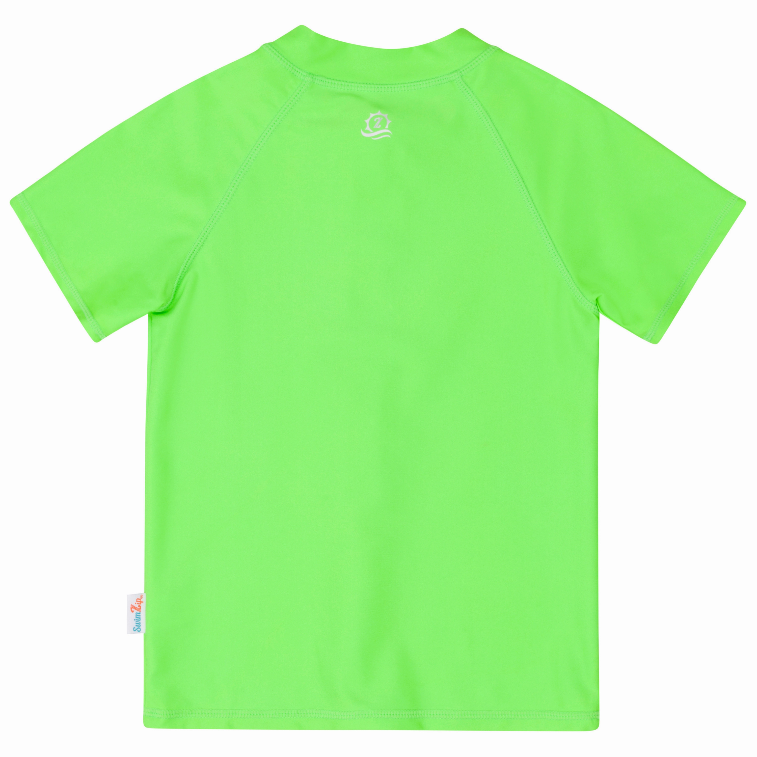 Kids Short Sleeve Zipper Rash Guard Swim Shirt | Neon Green