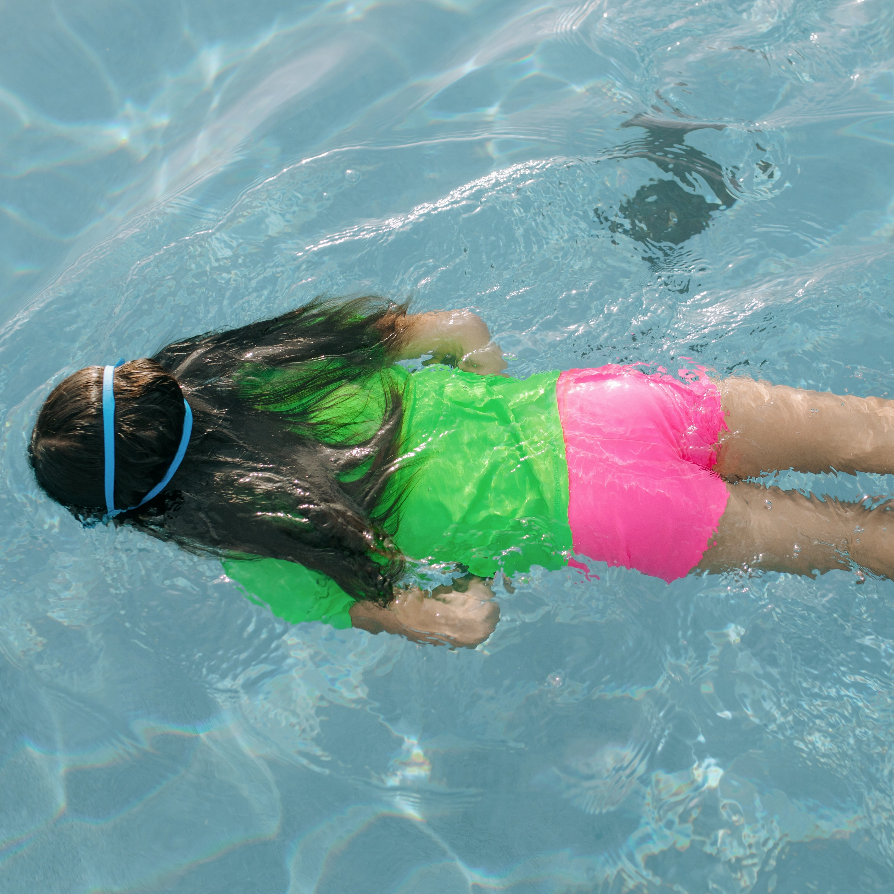 Kids Short Sleeve Zipper Rash Guard Swim Shirt | Neon Green