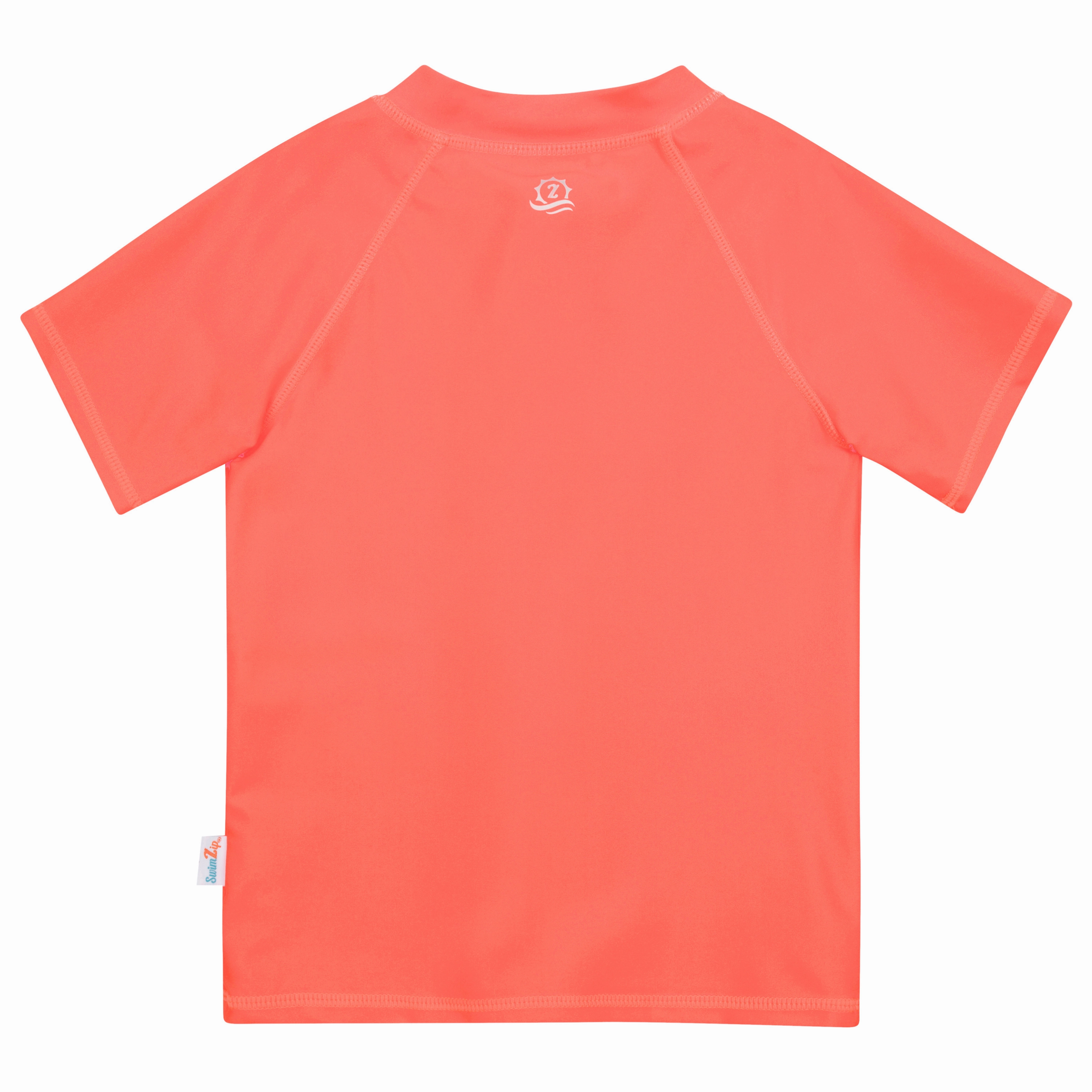 Kids Short Sleeve Zipper Rash Guard Swim Shirt | Neon Orange