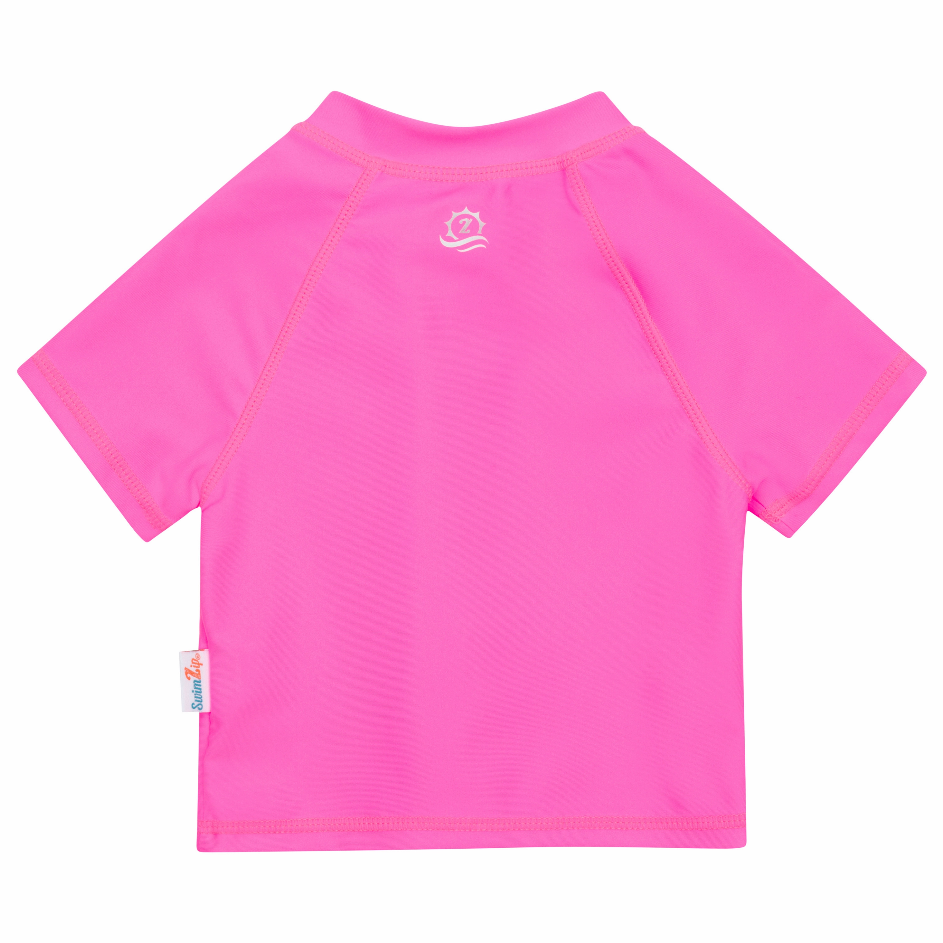 Kids Short Sleeve Zipper Rash Guard Swim Shirt | Neon Pink