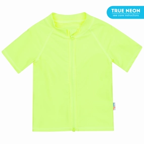 Kids Short Sleeve Zipper Rash Guard Swim Shirt | Neon Yellow