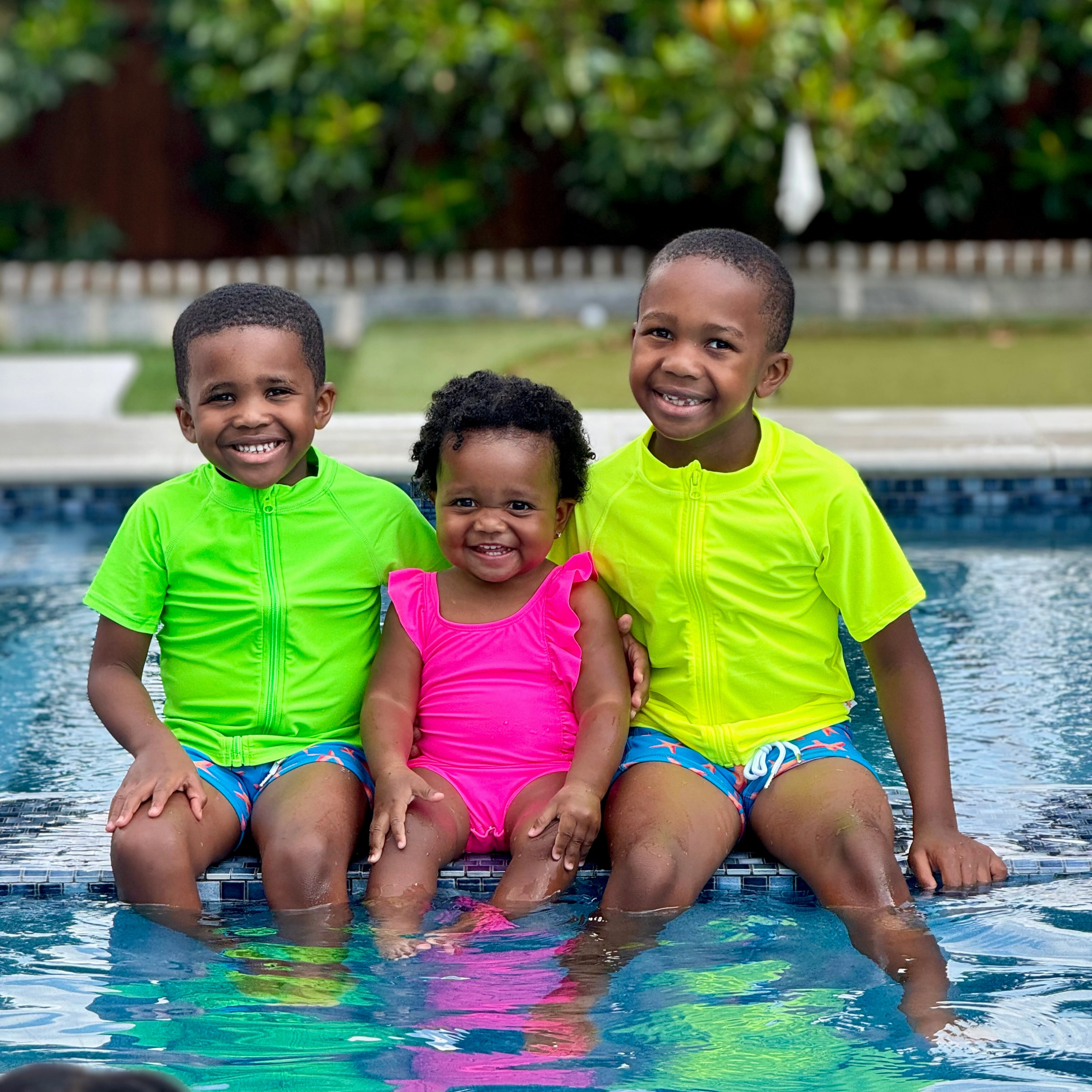 Kids Short Sleeve Zipper Rash Guard Swim Shirt | Neon Yellow