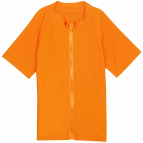 Kids Short Sleeve Zipper Rash Guard Swim Shirt | Orange