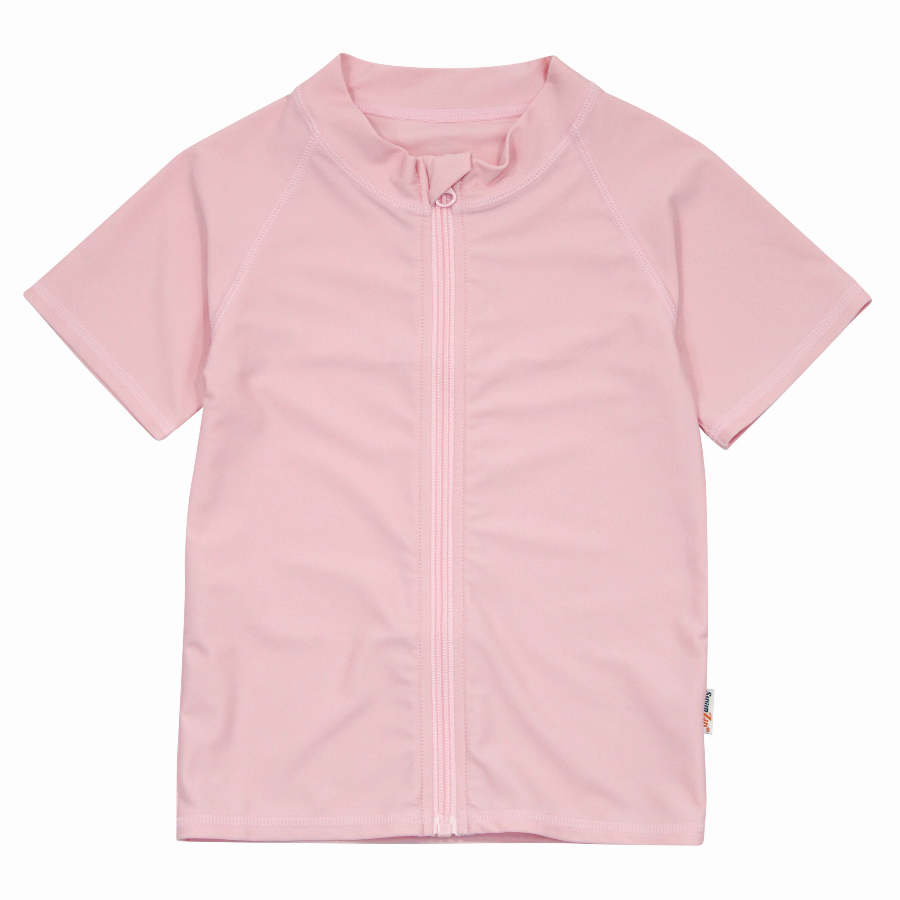 Kids Short Sleeve Zipper Rash Guard Swim Shirt | Pink