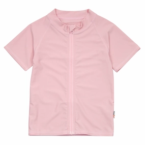 Kids Short Sleeve Zipper Rash Guard Swim Shirt | Pink