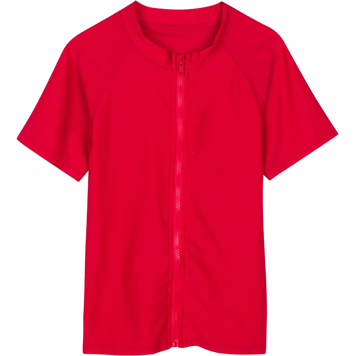 Kids Short Sleeve Zipper Rash Guard Swim Shirt | Red