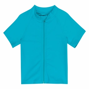 Kids Short Sleeve Zipper Rash Guard Swim Shirt | Scuba Blue
