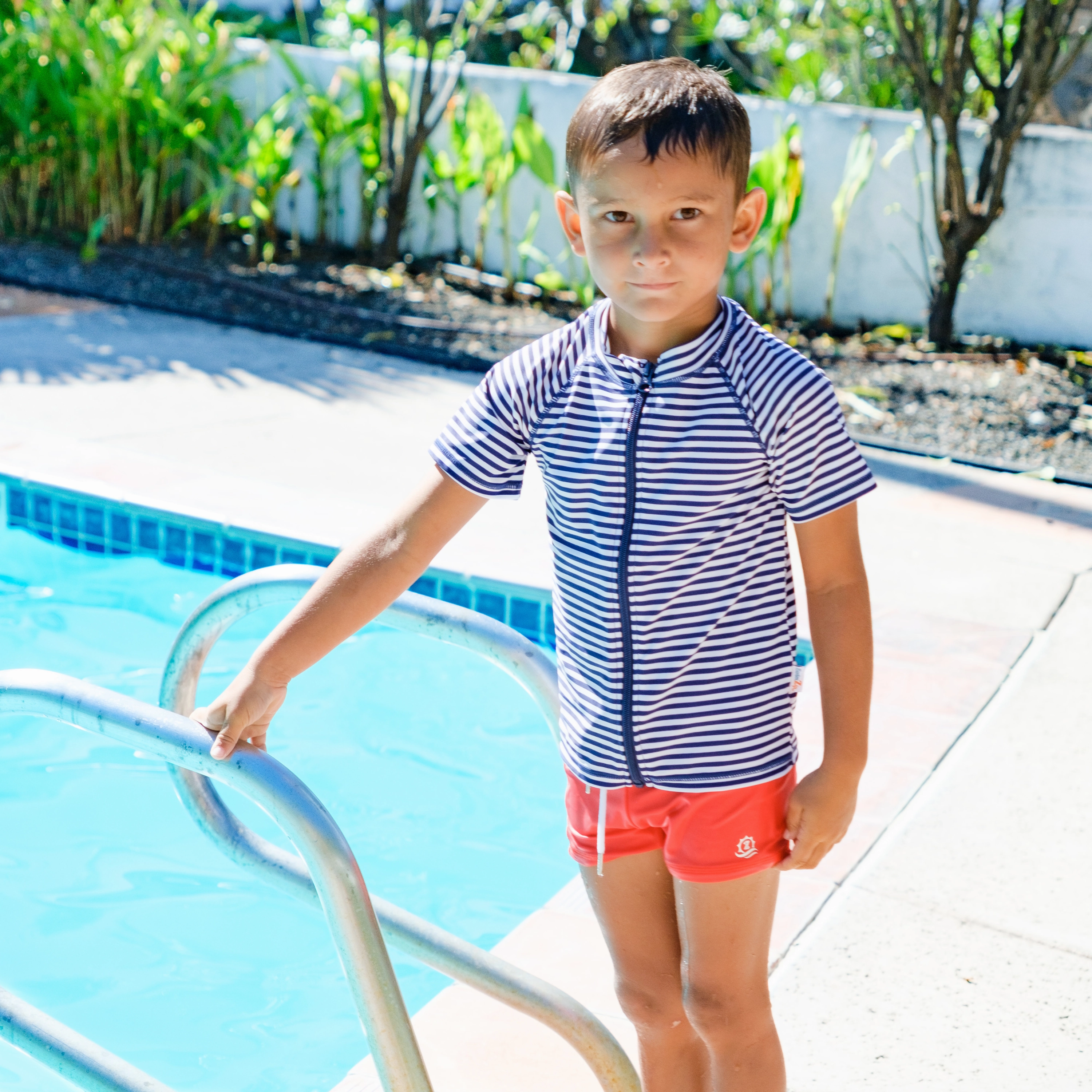 Kids Short Sleeve Zipper Rash Guard Swim Shirt | Stunner