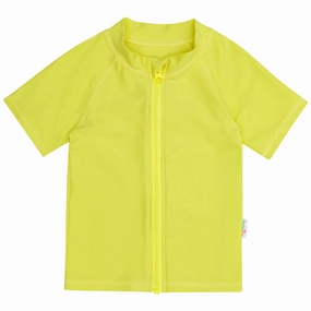 Kids Short Sleeve Zipper Rash Guard Swim Shirt | Sulphur Yellow