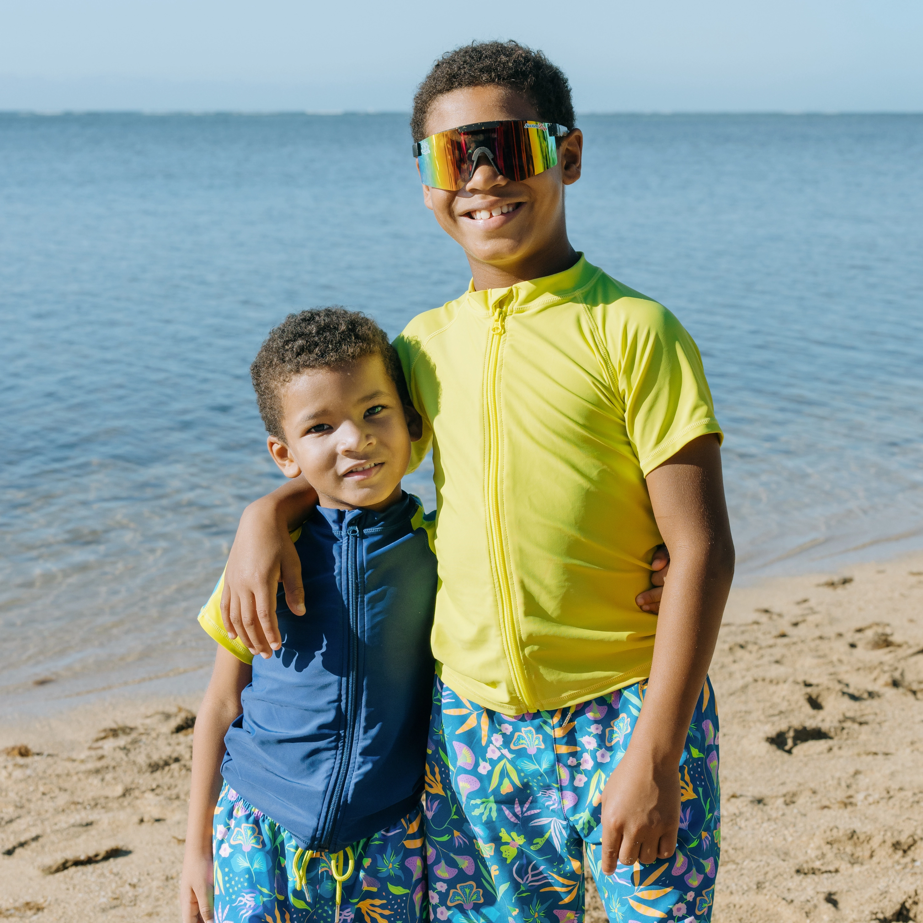 Kids Short Sleeve Zipper Rash Guard Swim Shirt | Sulphur Yellow