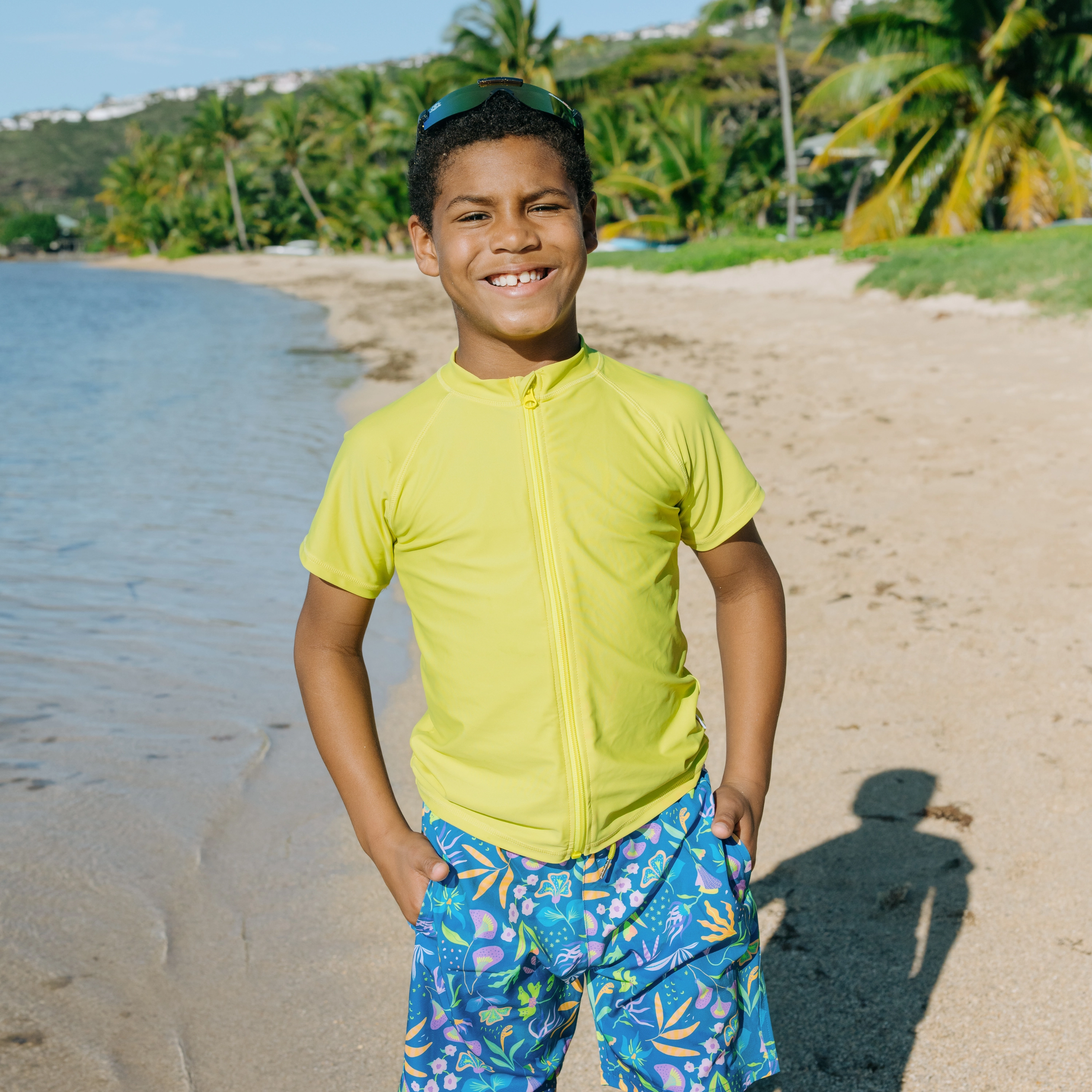 Kids Short Sleeve Zipper Rash Guard Swim Shirt | Sulphur Yellow